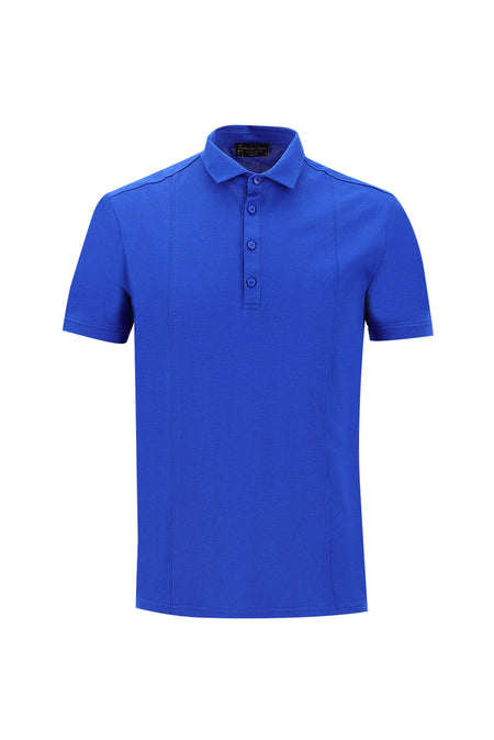 Saks Mavi Polo Yaka Slim Fit Dar Kesim T-shirt