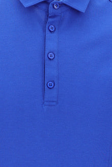 Saks Mavi Polo Yaka Slim Fit Dar Kesim T-shirt