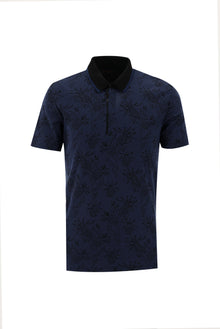 Orta Lacivert Polo Yaka Slim Fit Dar Kesim T-shirt-Abdullah Ki??l?