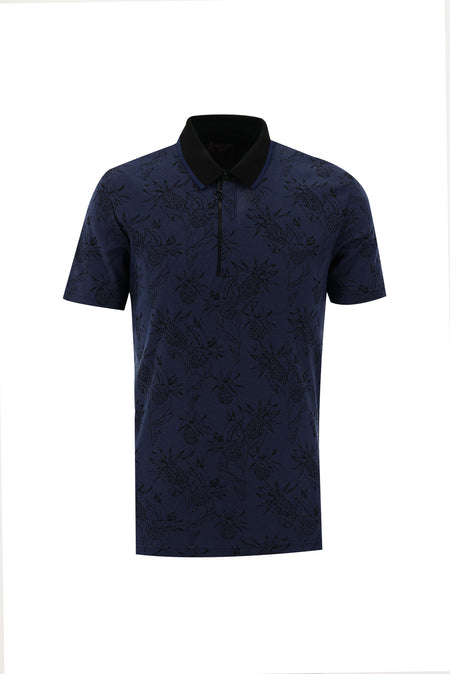 Orta Lacivert Polo Yaka Slim Fit Dar Kesim T-shirt-Abdullah Ki??l?