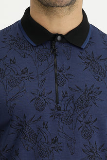 Orta Lacivert Polo Yaka Slim Fit Dar Kesim T-shirt-Abdullah Ki??l?