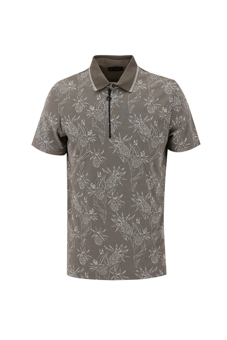 Orta Vizon Polo Yaka Slim Fit Dar Kesim Fermuarl? Bask?l? T-shirt-Abdullah Ki??l?
