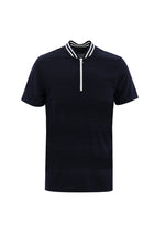 Orta Lacivert Hakim Yaka Slim Fit Dar Kesim Fermuarlı Desenli T-shirt
