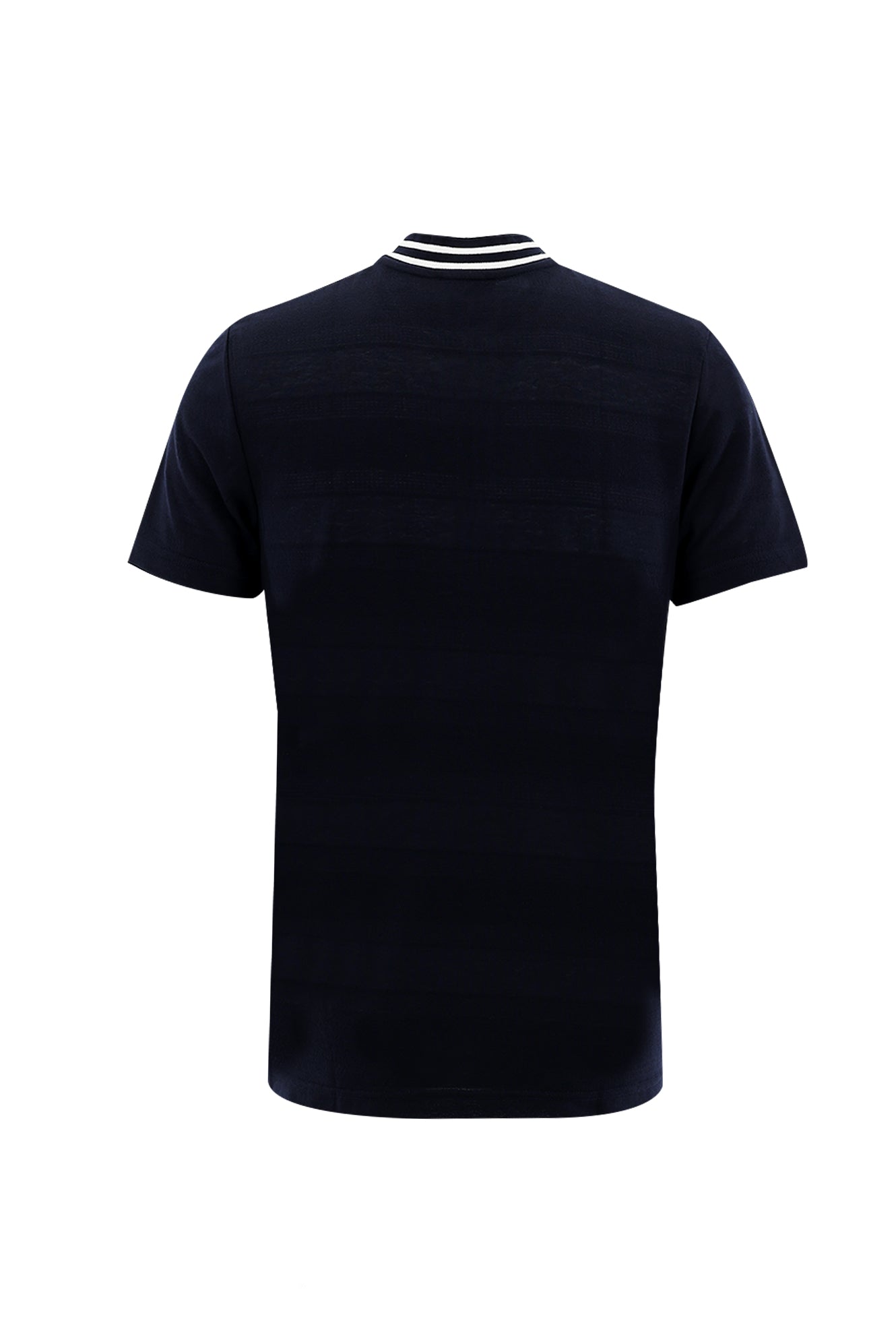 Orta Lacivert Hakim Yaka Slim Fit Dar Kesim Fermuarlı Desenli T-shirt