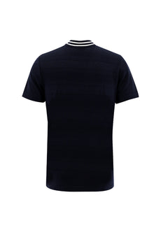 Orta Lacivert Hakim Yaka Slim Fit Dar Kesim Fermuarlı Desenli T-shirt