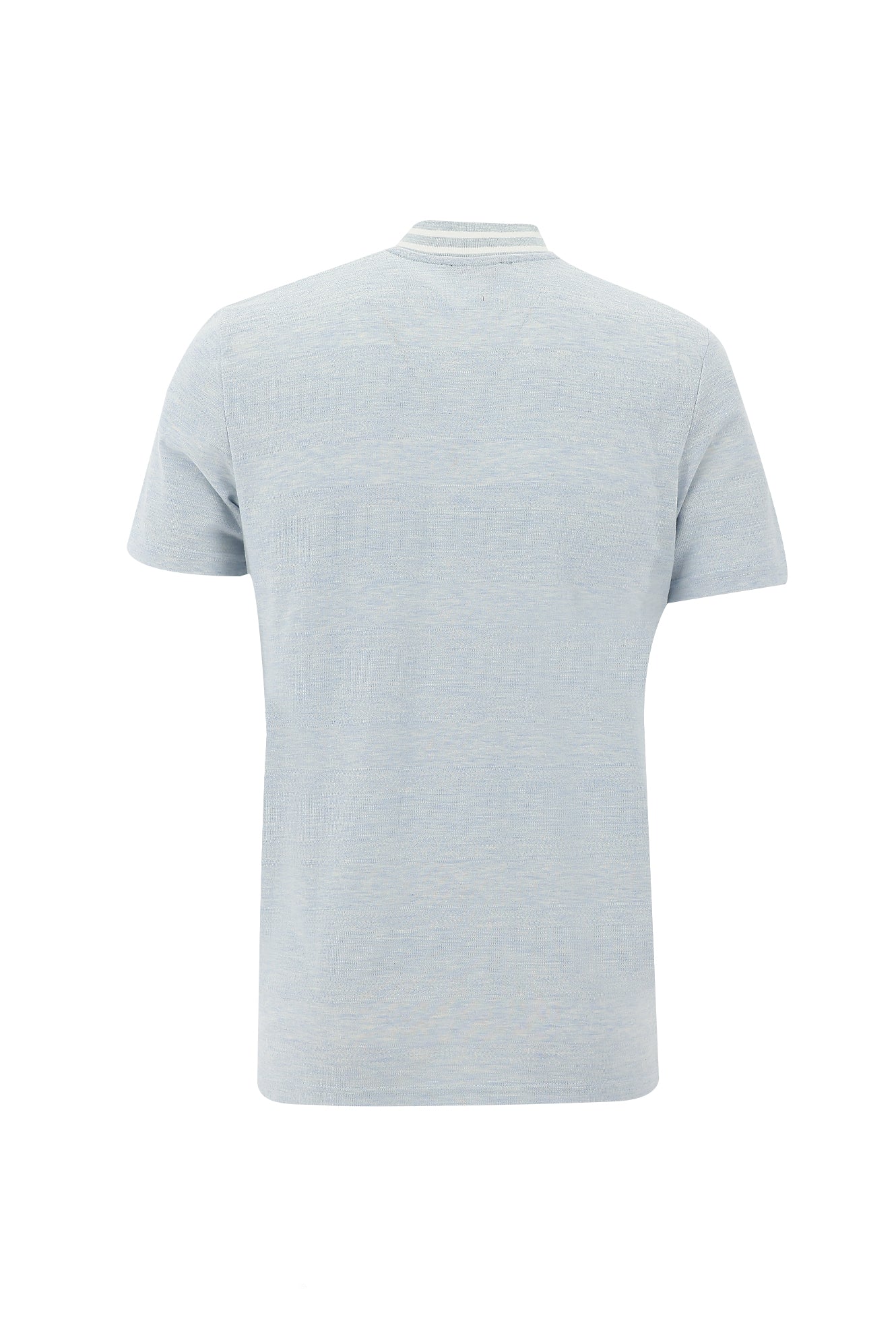 Uçuk Mavi Hakim Yaka Slim Fit Dar Kesim Fermuarlı Desenli T-shirt