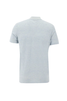 Uçuk Mavi Hakim Yaka Slim Fit Dar Kesim Fermuarlı Desenli T-shirt