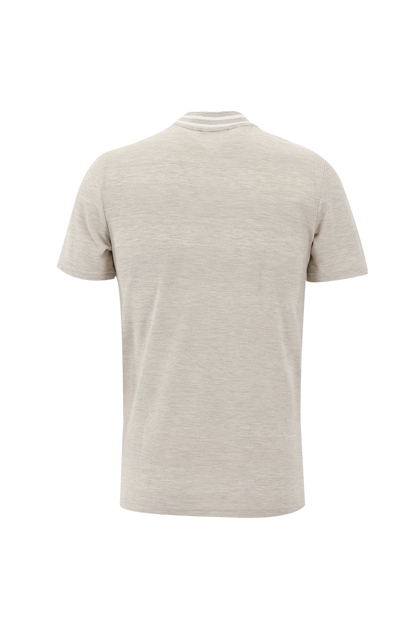 Açık Bej Hakim Yaka Slim Fit Dar Kesim Fermuarlı Desenli T-shirt