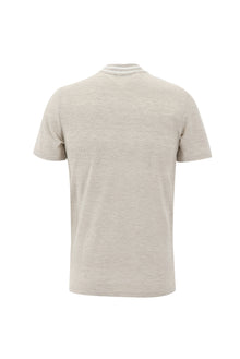 Açık Bej Hakim Yaka Slim Fit Dar Kesim Fermuarlı Desenli T-shirt