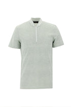 Su Yeşili Hakim Yaka Slim Fit Dar Kesim Fermuarlı Desenli Pamuklu T-shirt