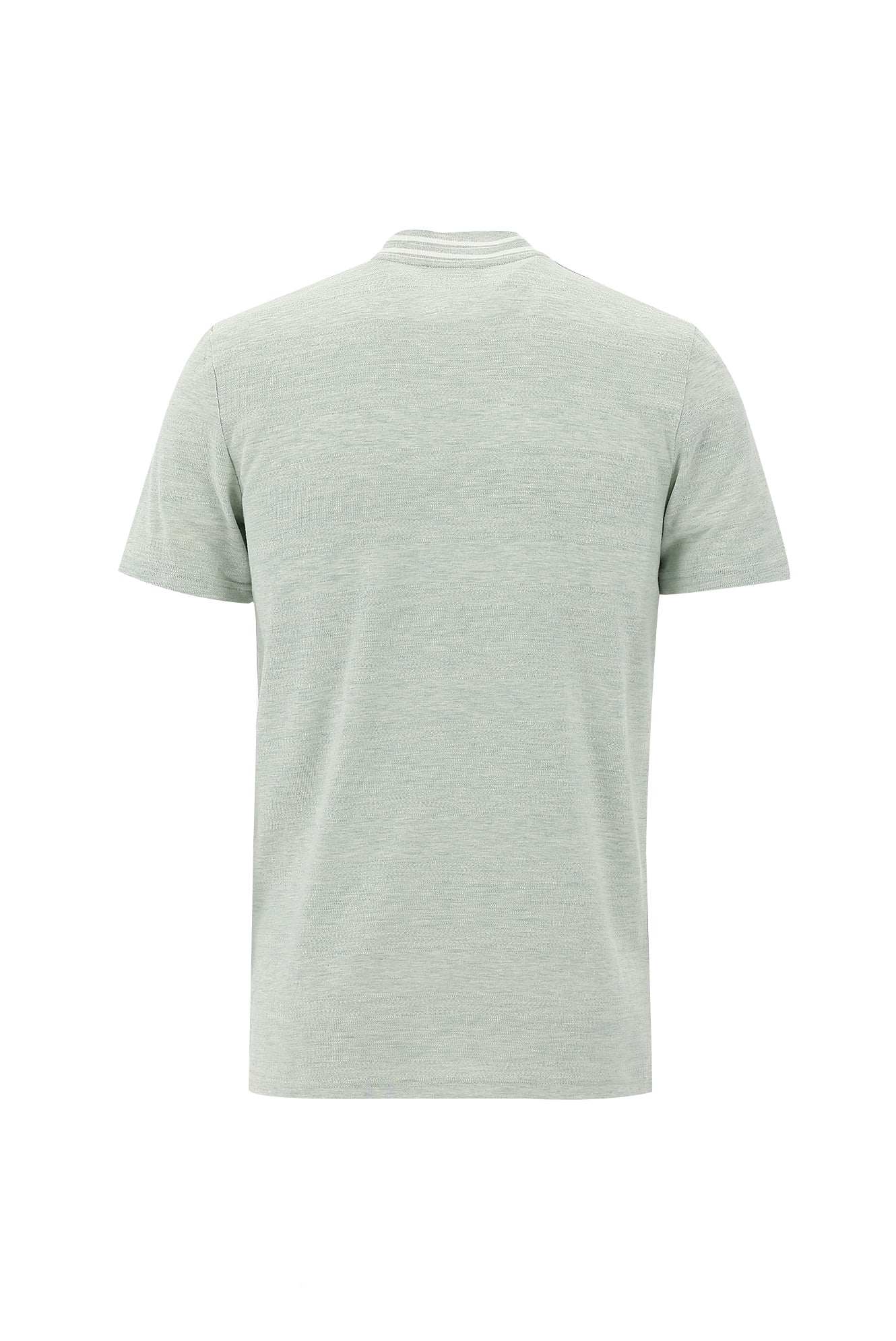 Su Yeşili Hakim Yaka Slim Fit Dar Kesim Fermuarlı Desenli Pamuklu T-shirt