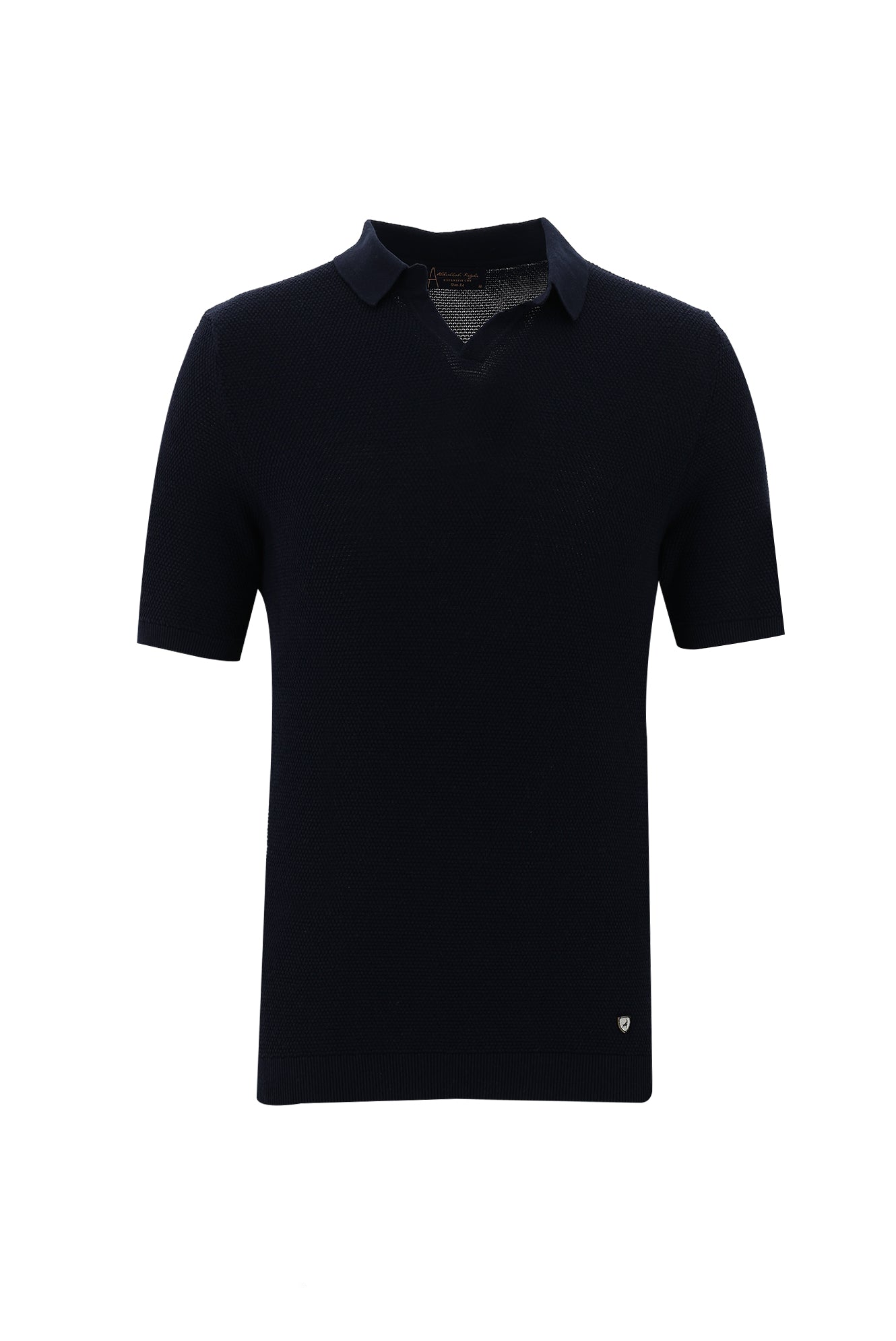 Orta Lacivert Polo Yaka Slim Fit Dar Kesim Desenli T-shirt
