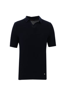 Orta Lacivert Polo Yaka Slim Fit Dar Kesim Desenli T-shirt