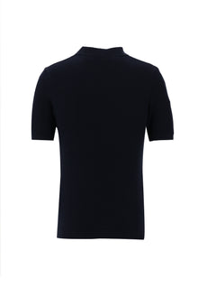 Orta Lacivert Polo Yaka Slim Fit Dar Kesim Desenli T-shirt