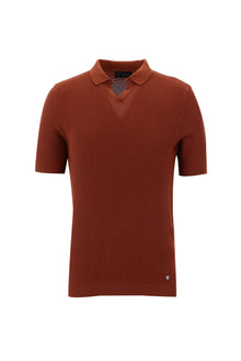 Kiremit Polo Yaka Slim Fit Dar Kesim Desenli T-shirt-Abdullah Ki??l?
