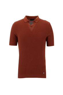 Kiremit Polo Yaka Slim Fit Dar Kesim Desenli T-shirt