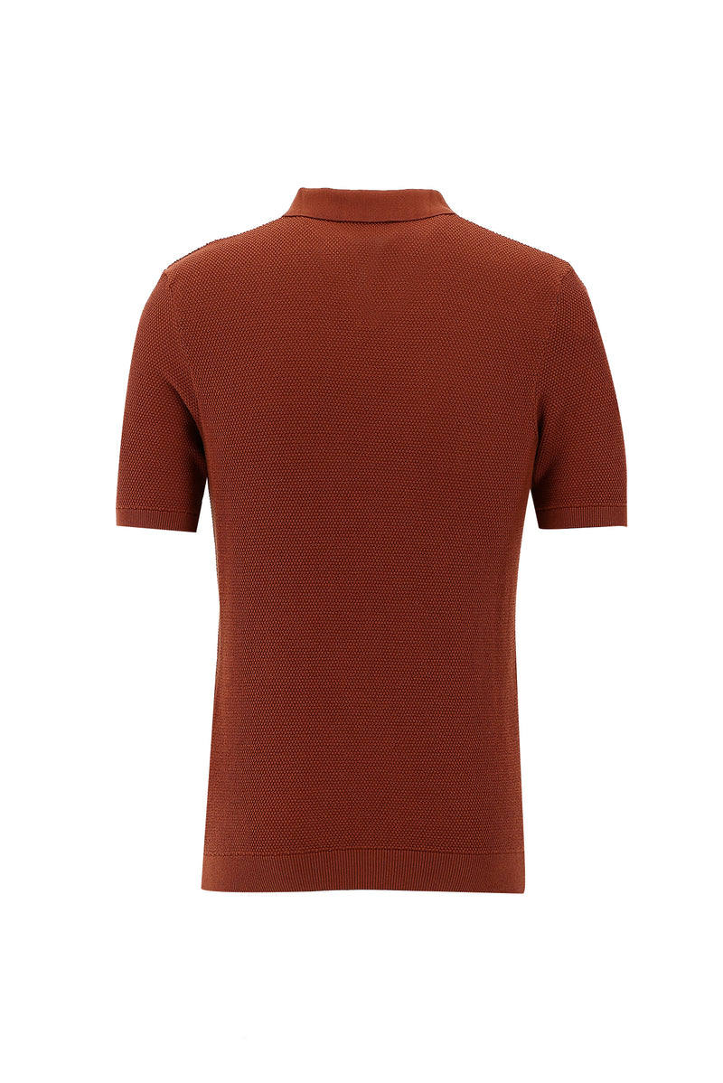 Kiremit Polo Yaka Slim Fit Dar Kesim Desenli T-shirt