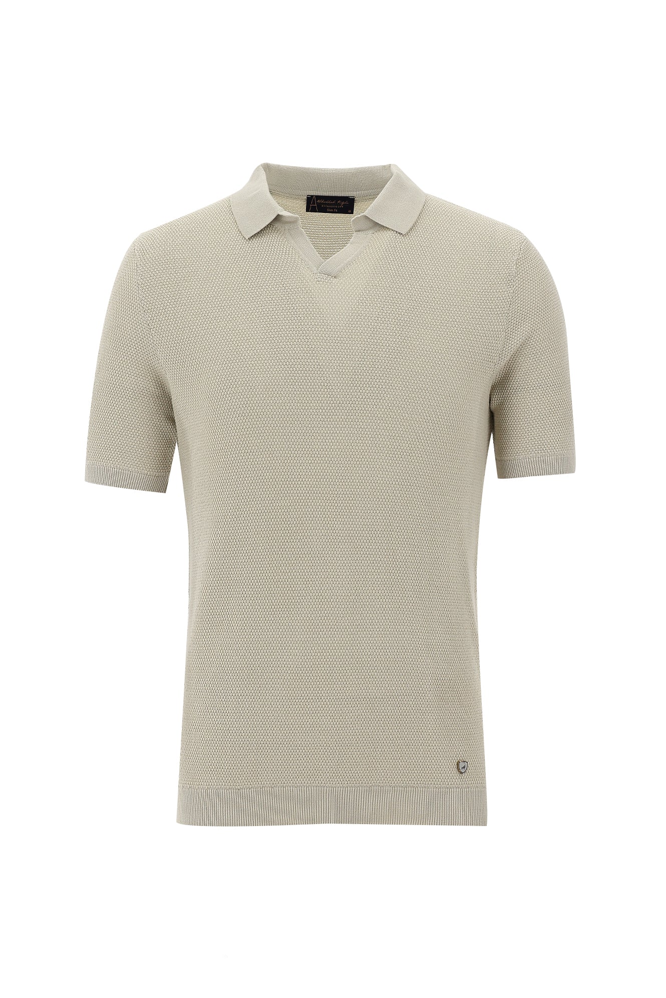 Açık Vizon Polo Yaka Slim Fit Dar Kesim Desenli T-shirt