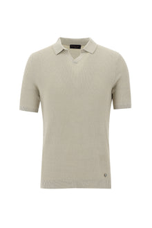 Açık Vizon Polo Yaka Slim Fit Dar Kesim Desenli T-shirt