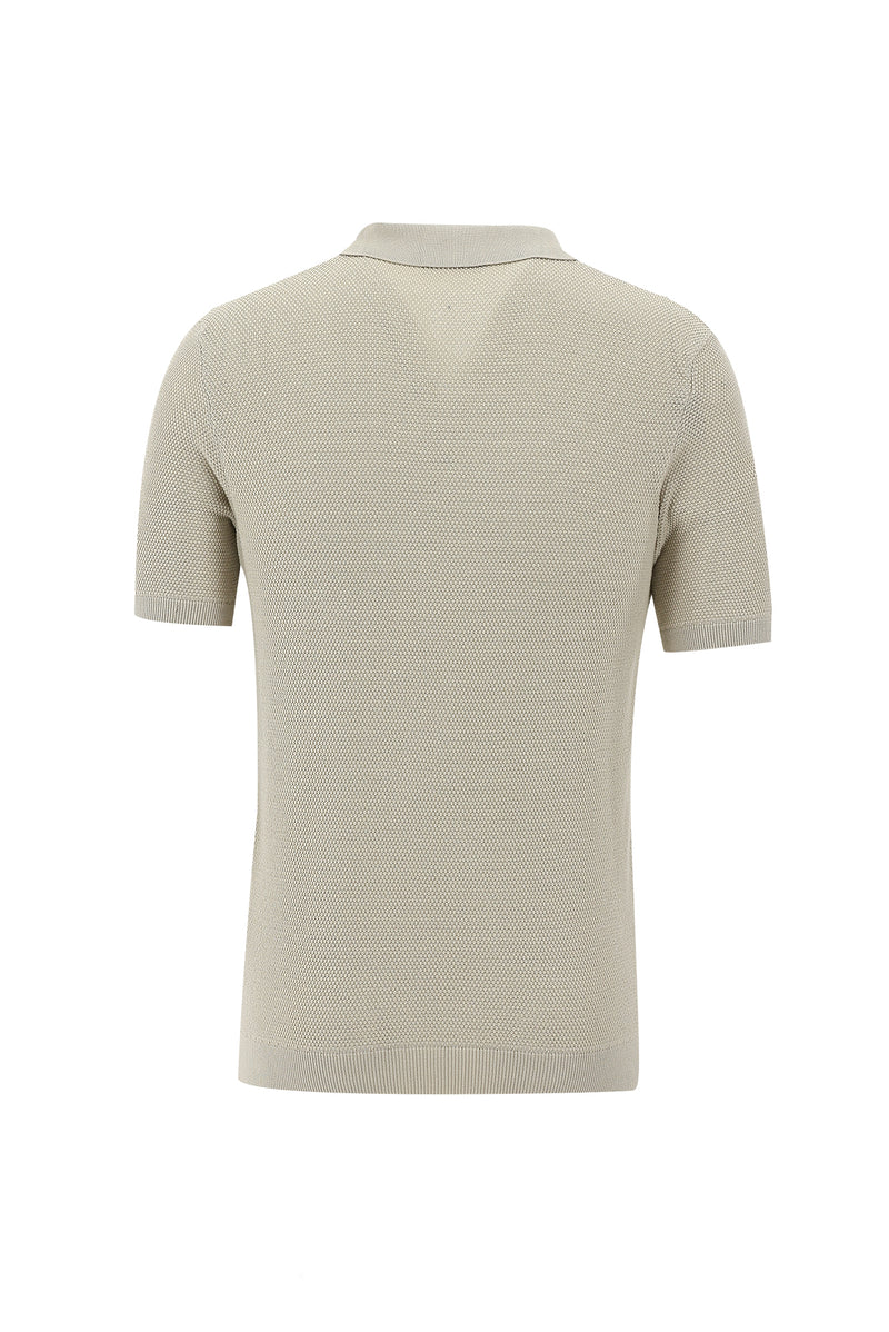 Açık Vizon Polo Yaka Slim Fit Dar Kesim Desenli T-shirt