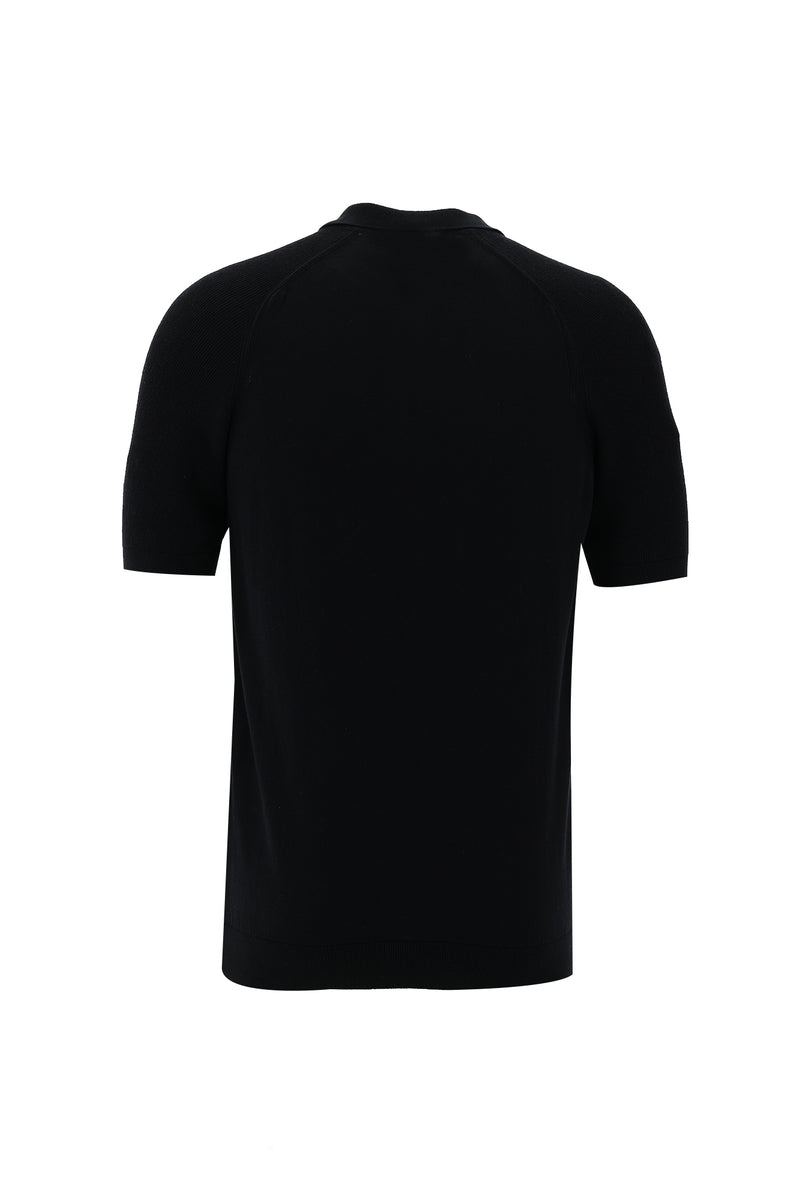 Siyah Polo Yaka Slim Fit Dar Kesim Fermuarlı T-shirt