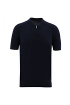 Orta Lacivert Polo Yaka Slim Fit Dar Kesim Fermuarlı Desenli T-shirt