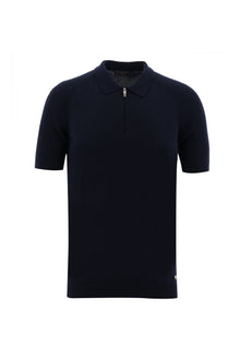 Orta Lacivert Polo Yaka Slim Fit Dar Kesim Fermuarlı Desenli T-shirt