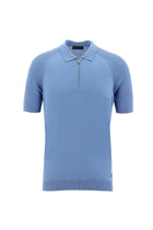 Havacı Mavi Polo Yaka Slim Fit Dar Kesim Fermuarlı Desenli T-shirt