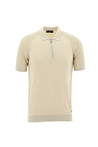 Orta Bej Polo Yaka Slim Fit Dar Kesim Fermuarlı Desenli T-shirt