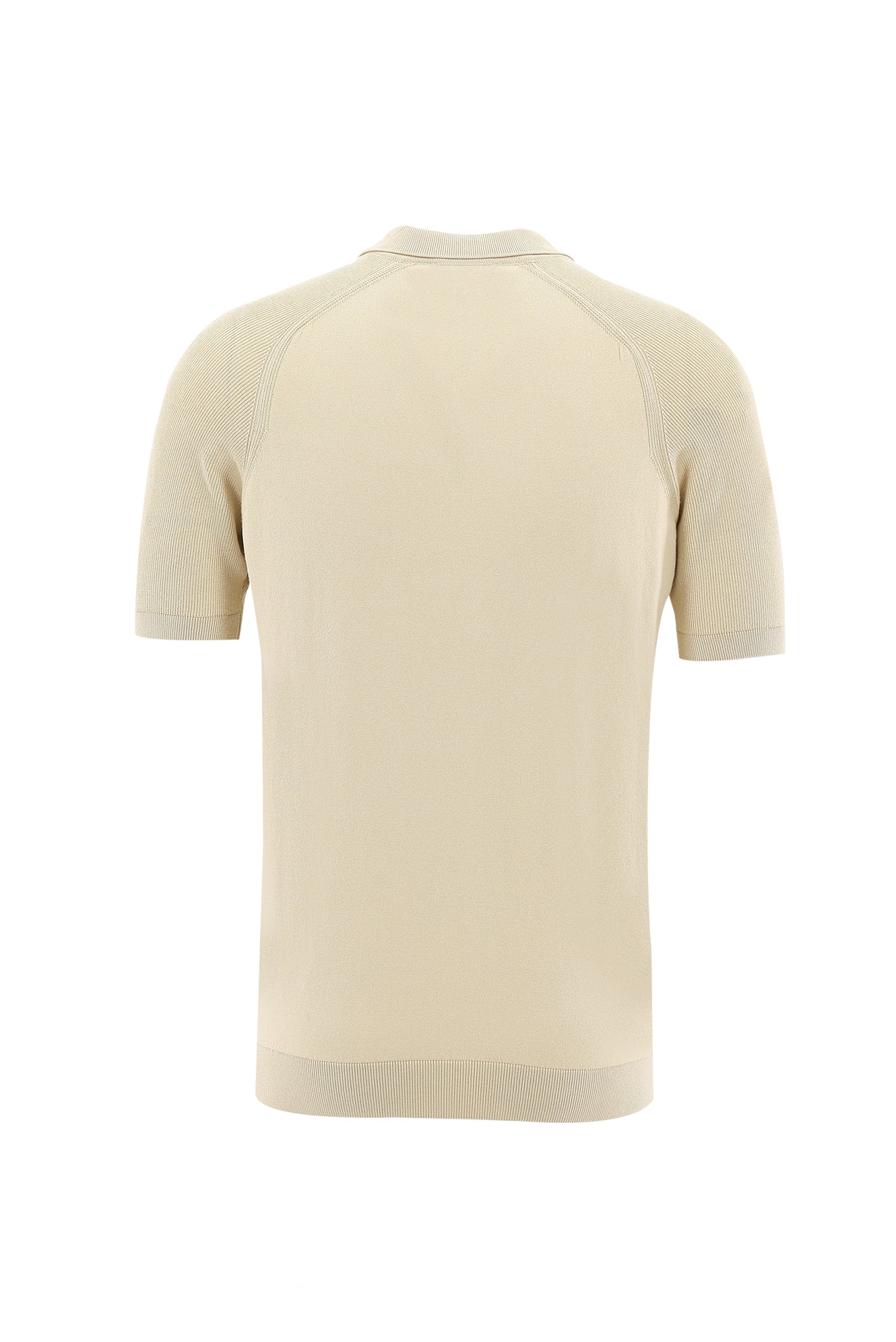 Orta Bej Polo Yaka Slim Fit Dar Kesim Fermuarlı Desenli T-shirt