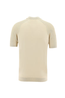 Orta Bej Polo Yaka Slim Fit Dar Kesim Fermuarlı Desenli T-shirt