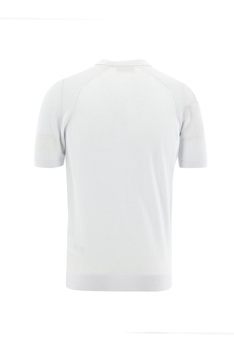 Beyaz Polo Yaka Slim Fit Dar Kesim Fermuarlı Desenli T-shirt