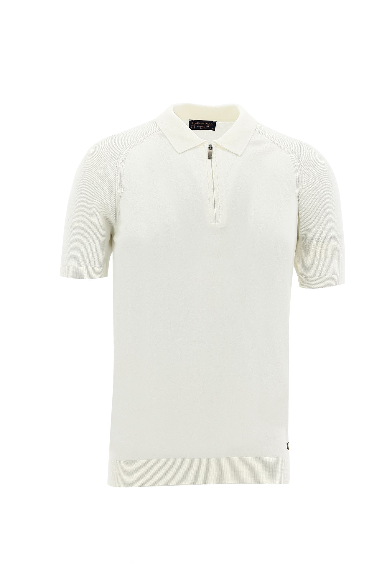 Ekru Polo Yaka Slim Fit Dar Kesim Fermuarlı Desenli T-shirt