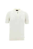 Ekru Polo Yaka Slim Fit Dar Kesim Fermuarlı Desenli T-shirt