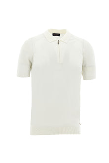 Ekru Polo Yaka Slim Fit Dar Kesim Fermuarlı Desenli T-shirt