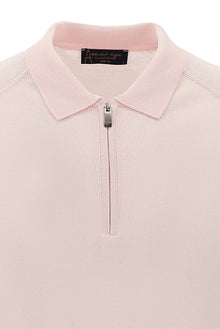 Toz Pembe Polo Yaka Slim Fit Dar Kesim Fermuarlı T-shirt