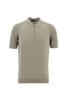Orta Vizon Polo Yaka Slim Fit Dar Kesim Fermuarlı Desenli T-shirt