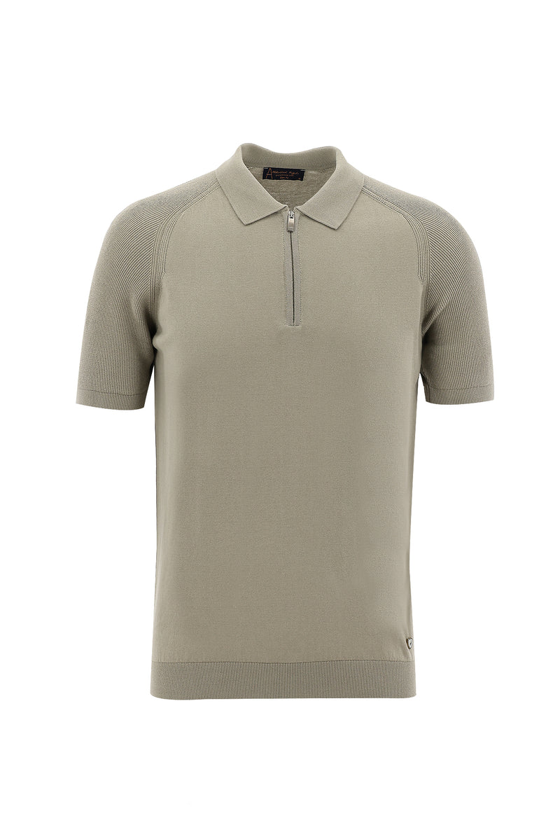 Orta Vizon Polo Yaka Slim Fit Dar Kesim Fermuarlı Desenli T-shirt