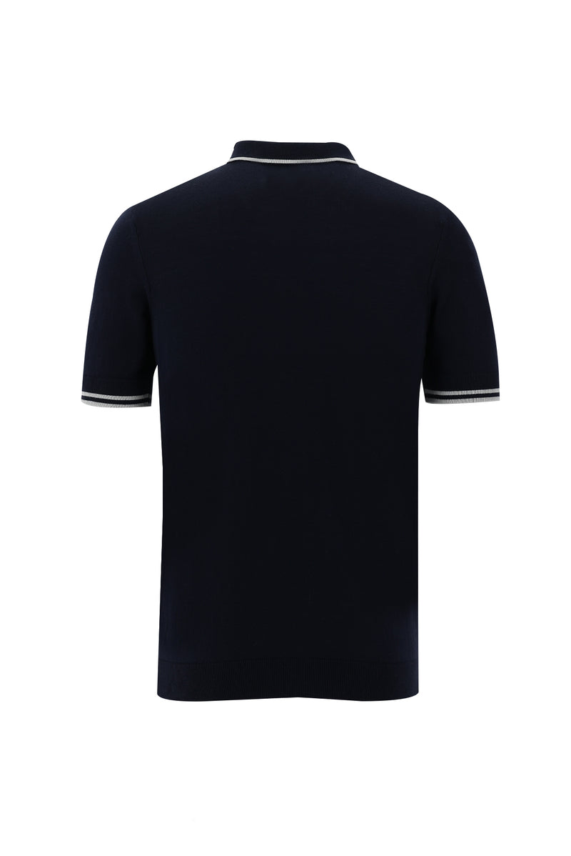 Orta Lacivert Polo Yaka Slim Fit Dar Kesim T-shirt