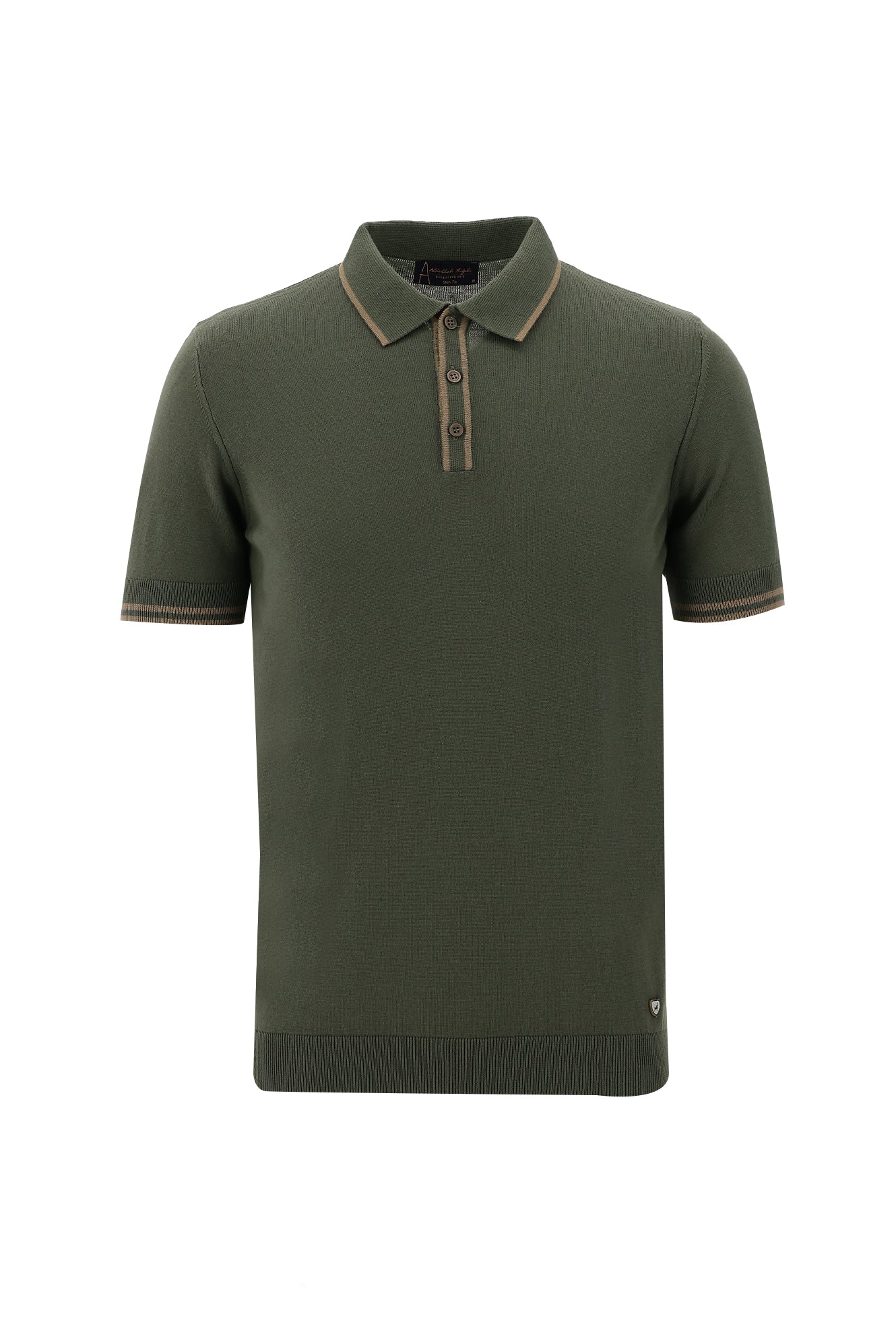 Orta Haki Polo Yaka Slim Fit Dar Kesim T-shirt