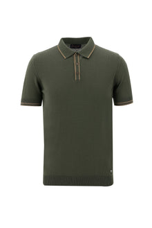 Orta Haki Polo Yaka Slim Fit Dar Kesim T-shirt