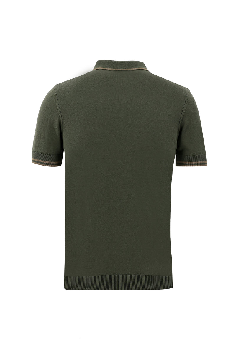 Orta Haki Polo Yaka Slim Fit Dar Kesim T-shirt
