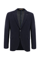 Koyu Lacivert Slim Fit Dar Kesim İtalyan Desenli Gofre Yün Ceket