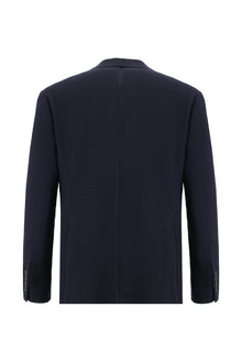 Koyu Lacivert 7 Drop Slim Fit Dar Kesim ?talyan Desenli Gofre Yün Ceket-Abdullah Ki??l?