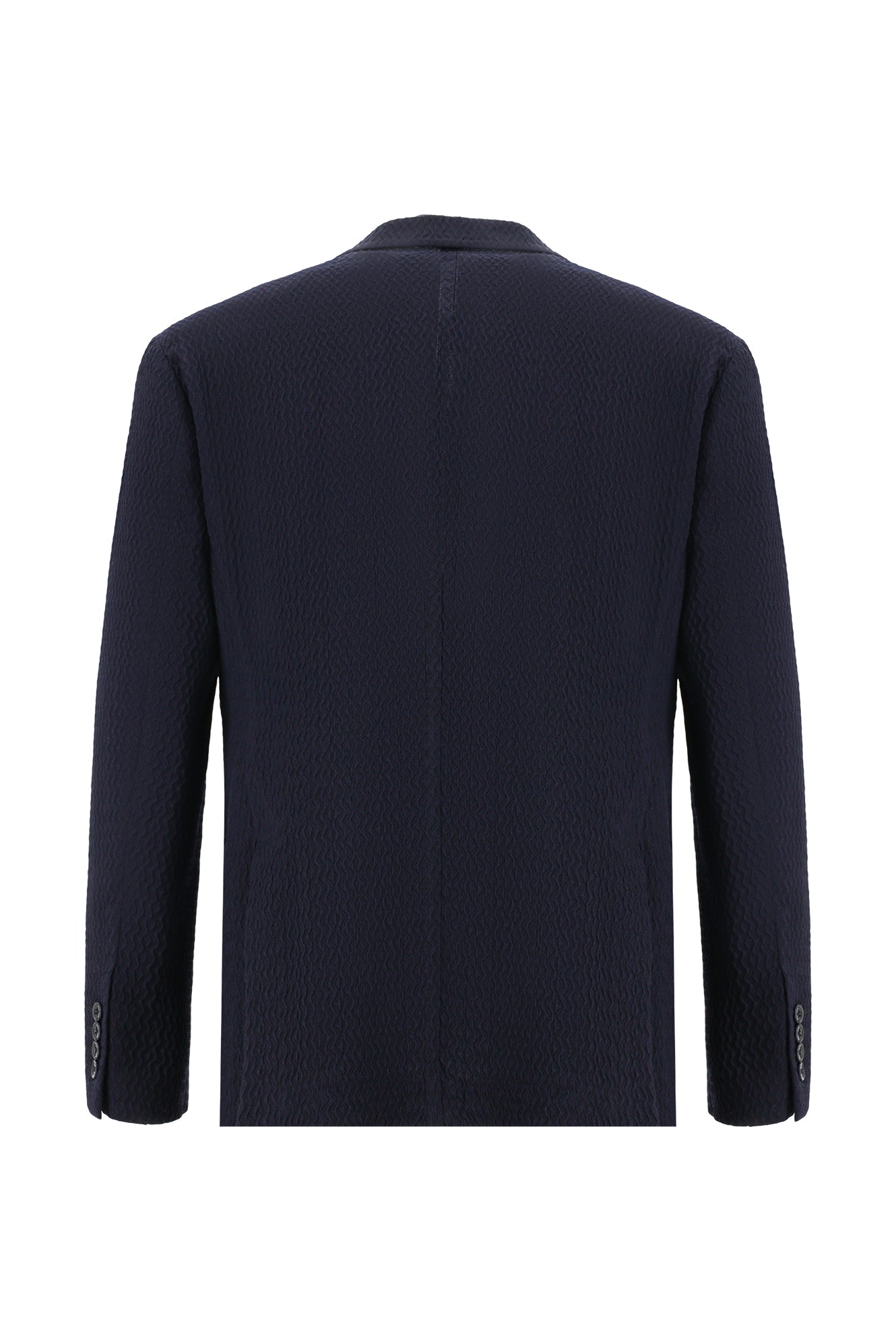 Koyu Lacivert Slim Fit Dar Kesim İtalyan Desenli Gofre Yün Ceket