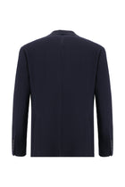 Koyu Lacivert Slim Fit Dar Kesim İtalyan Desenli Gofre Yün Ceket