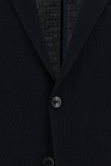 Koyu Lacivert 7 Drop Slim Fit Dar Kesim ?talyan Desenli Gofre Yün Ceket-Abdullah Ki??l?