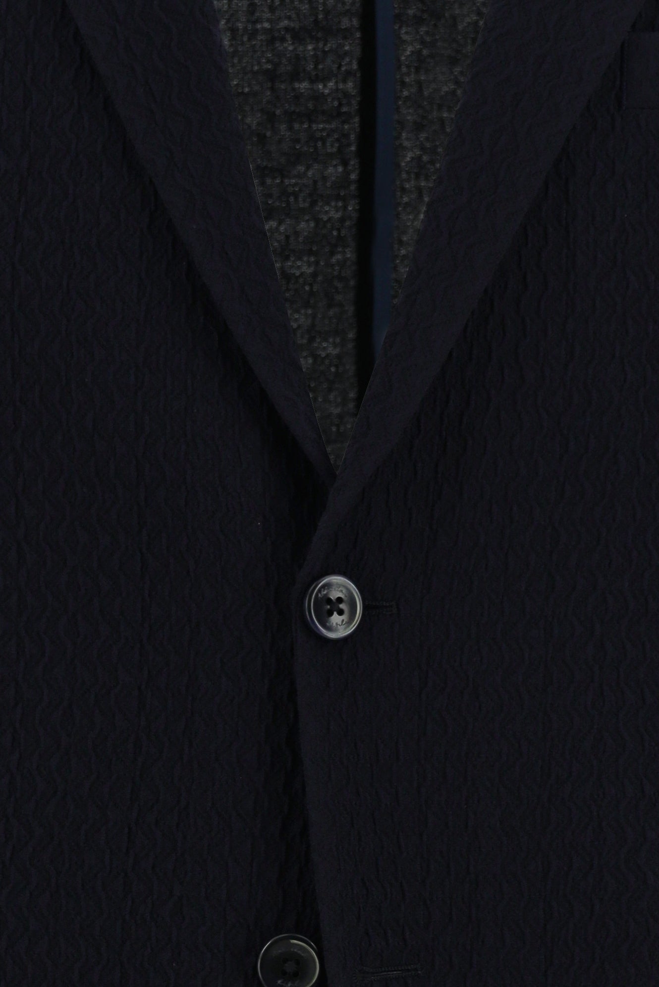 Koyu Lacivert Slim Fit Dar Kesim İtalyan Desenli Gofre Yün Ceket