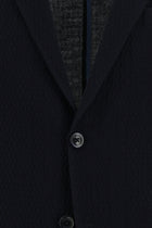 Koyu Lacivert Slim Fit Dar Kesim İtalyan Desenli Gofre Yün Ceket