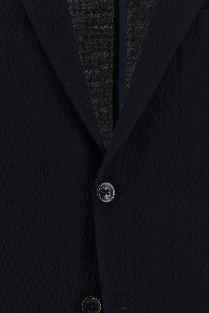 Koyu Lacivert Slim Fit Dar Kesim İtalyan Desenli Gofre Yün Ceket